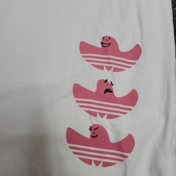 ADIDAS white drawn Shmoofoil pink graphic unisex short sleeve t-shirt S - Picture 5 of 13